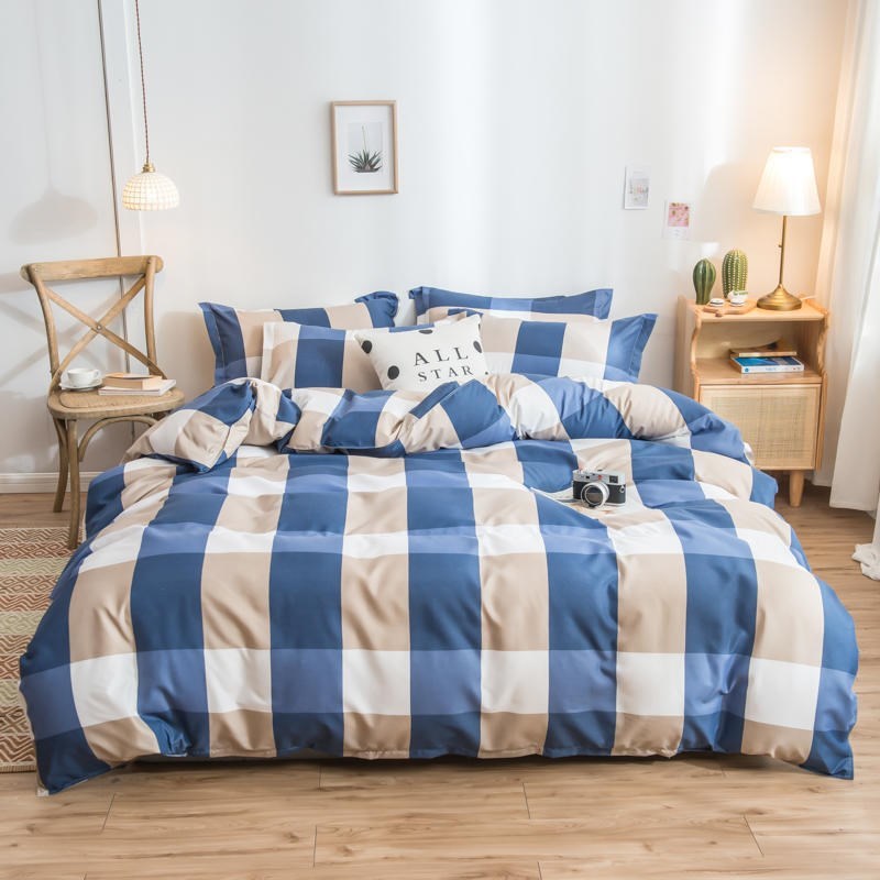 HKM-017683 Cotton Bedding Set with Quilt Cover and Fitted Sheet for Various Bed Sizes