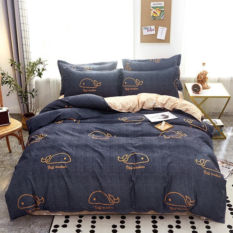 HKM-017683 Cotton Bedding Set with Quilt Cover and Fitted Sheet for Various Bed Sizes