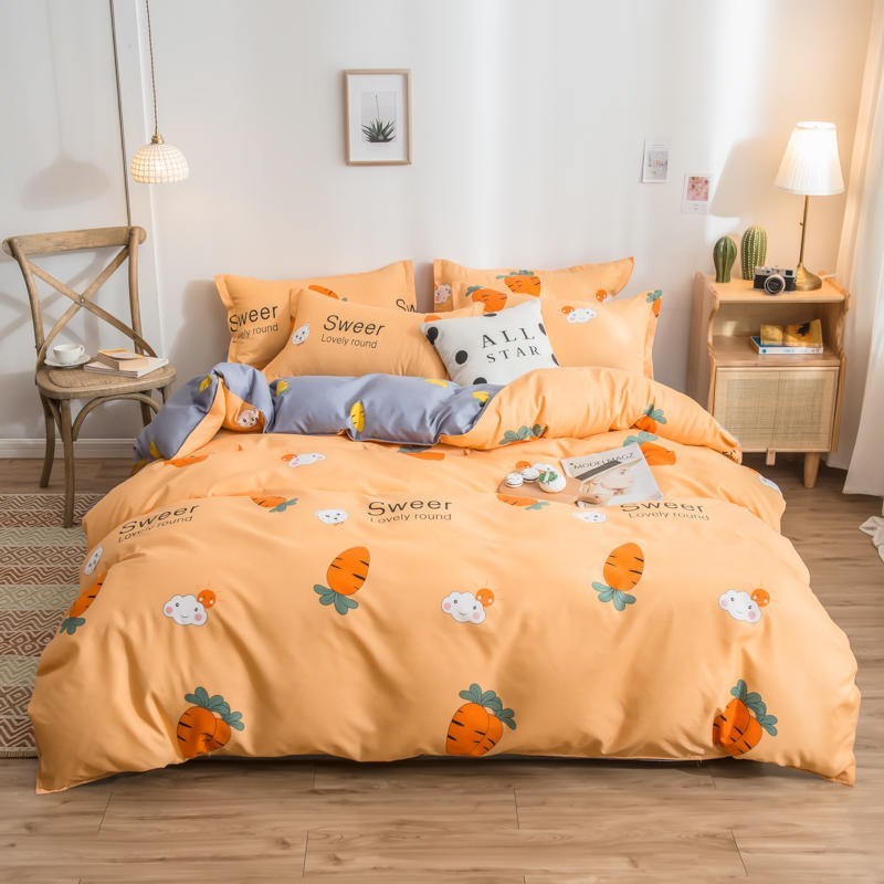 HKM-017683 Cotton Bedding Set with Quilt Cover and Fitted Sheet for Various Bed Sizes
