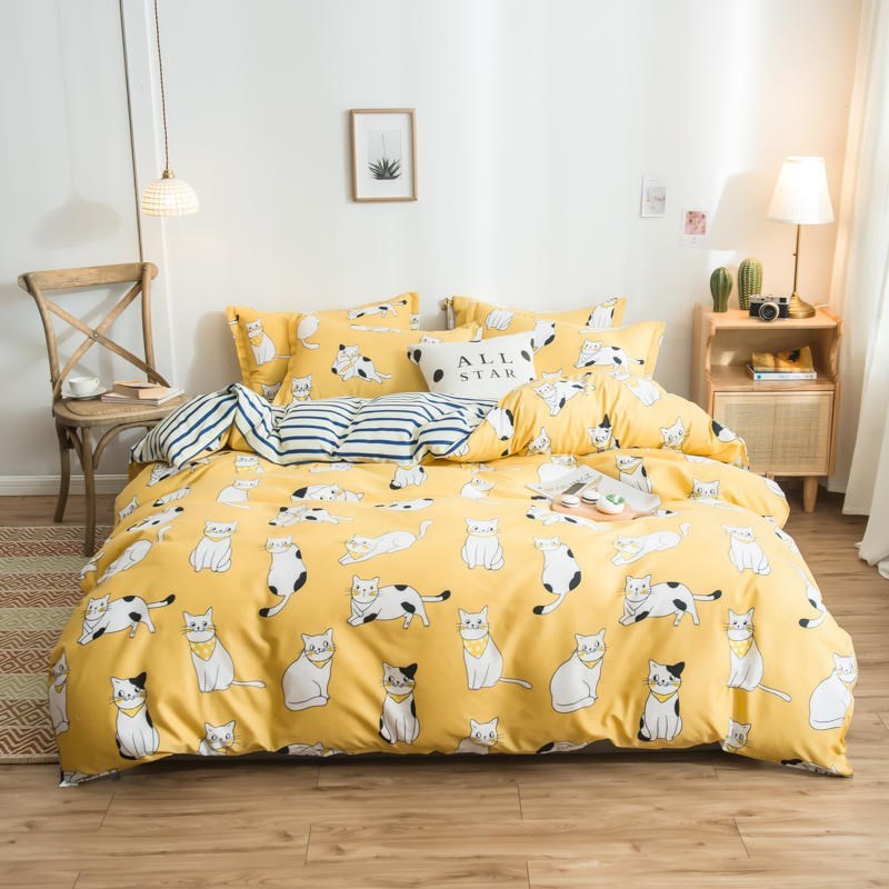 HKM-017683 Cotton Bedding Set with Quilt Cover and Fitted Sheet for Various Bed Sizes