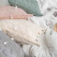 HKM-017875 Murray Iceland Yarn Solid Color Pillow Cover 45x45cm in Pink, Light Green, Beige, Smoky Gray