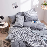 HKM-018387 Japanese-Style Tianzhu Cotton Striped Knitted Bedding Set - 4 Pieces for 1.8m Bed