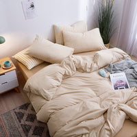 HKM-018387 Japanese-Style Tianzhu Cotton Striped Knitted Bedding Set - 4 Pieces for 1.8m Bed
