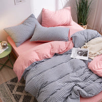 HKM-018387 Japanese-Style Tianzhu Cotton Striped Knitted Bedding Set - 4 Pieces for 1.8m Bed