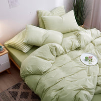 HKM-018387 Japanese-Style Tianzhu Cotton Striped Knitted Bedding Set - 4 Pieces for 1.8m Bed