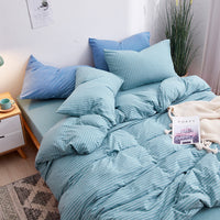 HKM-018387 Japanese-Style Tianzhu Cotton Striped Knitted Bedding Set - 4 Pieces for 1.8m Bed