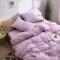 HKM-018387 Japanese-Style Tianzhu Cotton Striped Knitted Bedding Set - 4 Pieces for 1.8m Bed