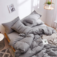 HKM-018387 Japanese-Style Tianzhu Cotton Striped Knitted Bedding Set - 4 Pieces for 1.8m Bed