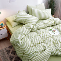 HKM-018387 Japanese-Style Tianzhu Cotton Striped Knitted Bedding Set - 4 Pieces for 1.8m Bed