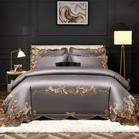 HKM-018387 Solid Color Embroidered Velvet Four-Piece Bed Sheet Set in Various Sizes