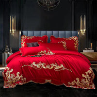 HKM-018387 Solid Color Embroidered Velvet Four-Piece Bed Sheet Set in Various Sizes