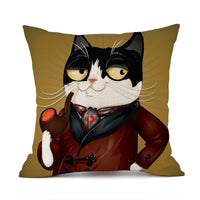 HKM-018451 Cute Kitten Animal Print Linen Decorative Pillowcase, 45x45cm