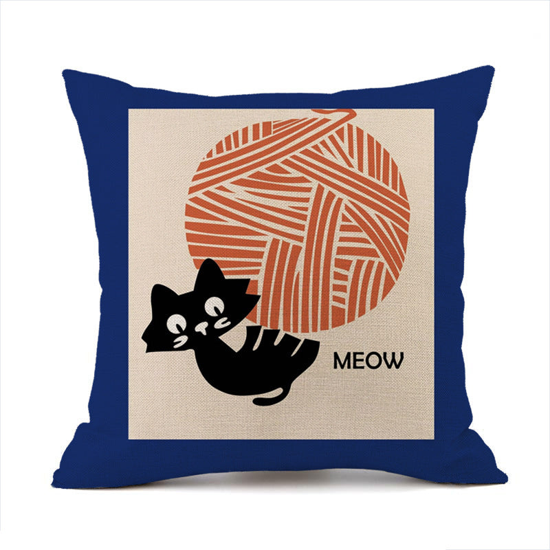 HKM-018451 Cute Kitten Animal Print Linen Decorative Pillowcase, 45x45cm