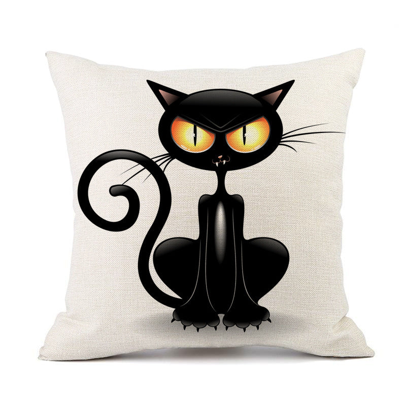 HKM-018451 Cute Kitten Animal Print Linen Decorative Pillowcase, 45x45cm