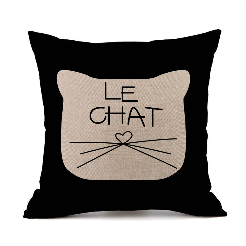 HKM-018451 Cute Kitten Animal Print Linen Decorative Pillowcase, 45x45cm