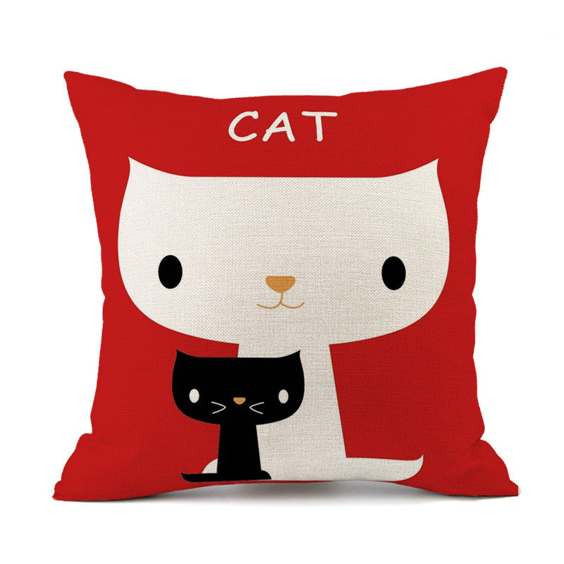 HKM-018451 Cute Kitten Animal Print Linen Decorative Pillowcase, 45x45cm