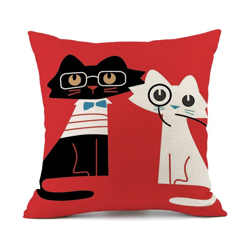 HKM-018451 Cute Kitten Animal Print Linen Decorative Pillowcase, 45x45cm