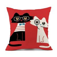 HKM-018451 Cute Kitten Animal Print Linen Decorative Pillowcase, 45x45cm