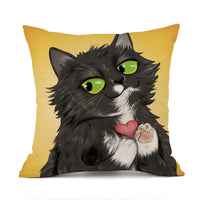 HKM-018451 Cute Kitten Animal Print Linen Decorative Pillowcase, 45x45cm