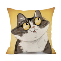 HKM-018451 Cute Kitten Animal Print Linen Decorative Pillowcase, 45x45cm