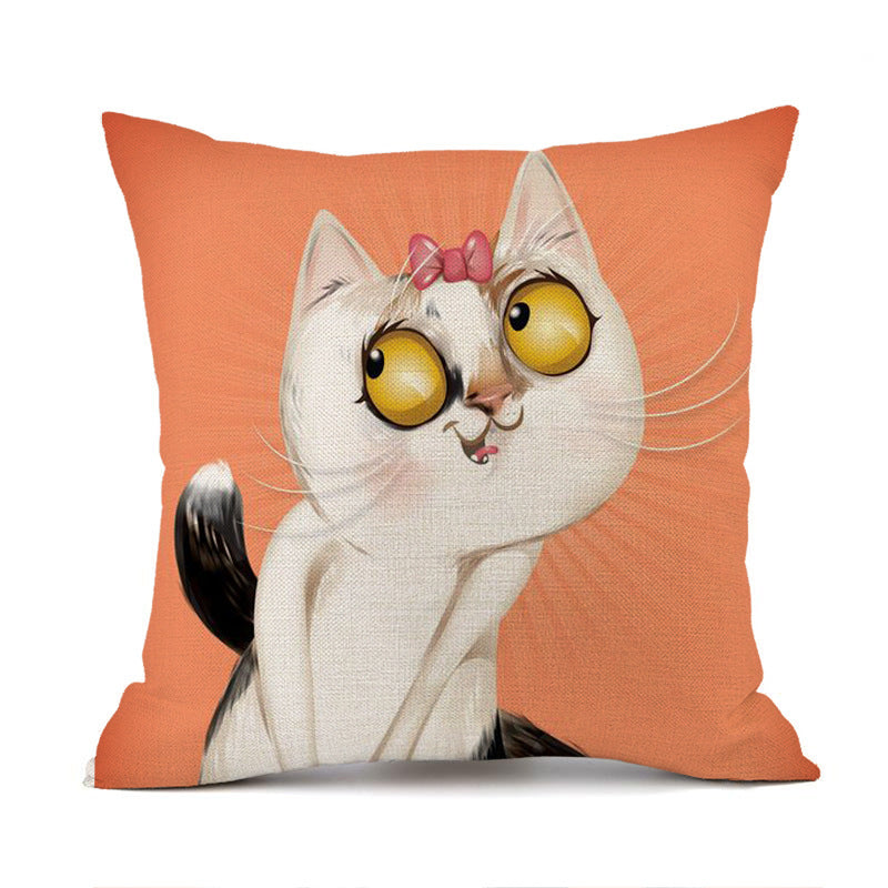 HKM-018451 Cute Kitten Animal Print Linen Decorative Pillowcase, 45x45cm