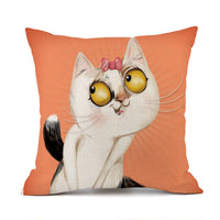 HKM-018451 Cute Kitten Animal Print Linen Decorative Pillowcase, 45x45cm