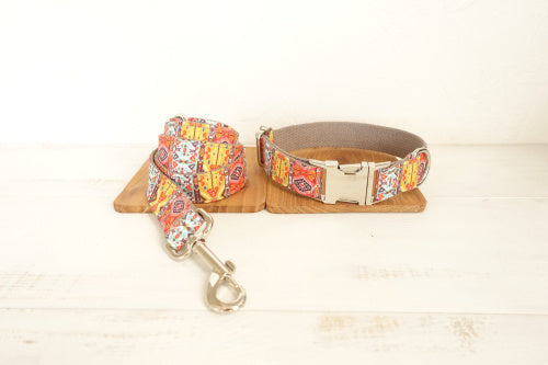 HKM-018579 Funkadelic Matching Collar and Leash Set in Durable Polyester for Stylish Pet Outings