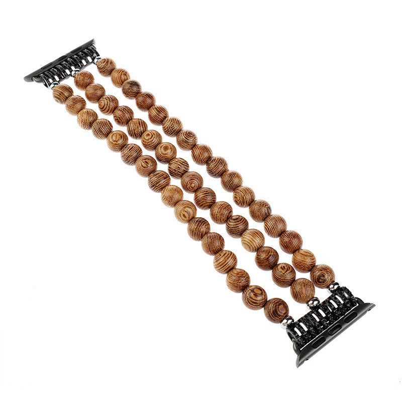 HKM-018579 Wood Agate Strap Compatible with All iWatch Series - Natural Alloy Logs, Lightweight 30g
