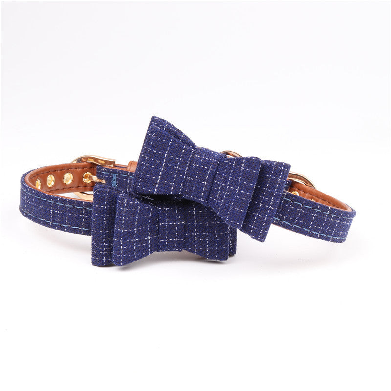 HKM-018771 British Bow Tie Fabric Pet Collar for Stylish Pets