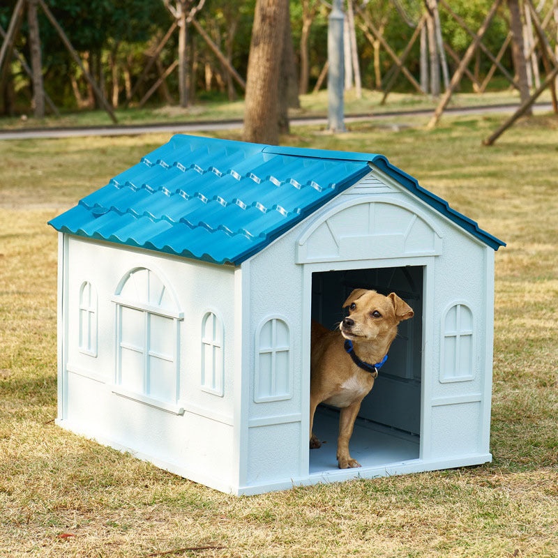 HKM-018835 Rainproof Outdoor Kennel for Medium and Large Dogs - Stylish Plastic Design in Blue, Red, or Green