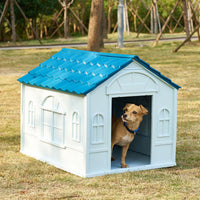 HKM-018835 Rainproof Outdoor Kennel for Medium and Large Dogs - Stylish Plastic Design in Blue, Red, or Green