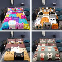 HKM-018899 Cartoon Animal Kitten 3D Digital Printing Duvet Cover and Pillowcase Set - Multiple Sizes Available