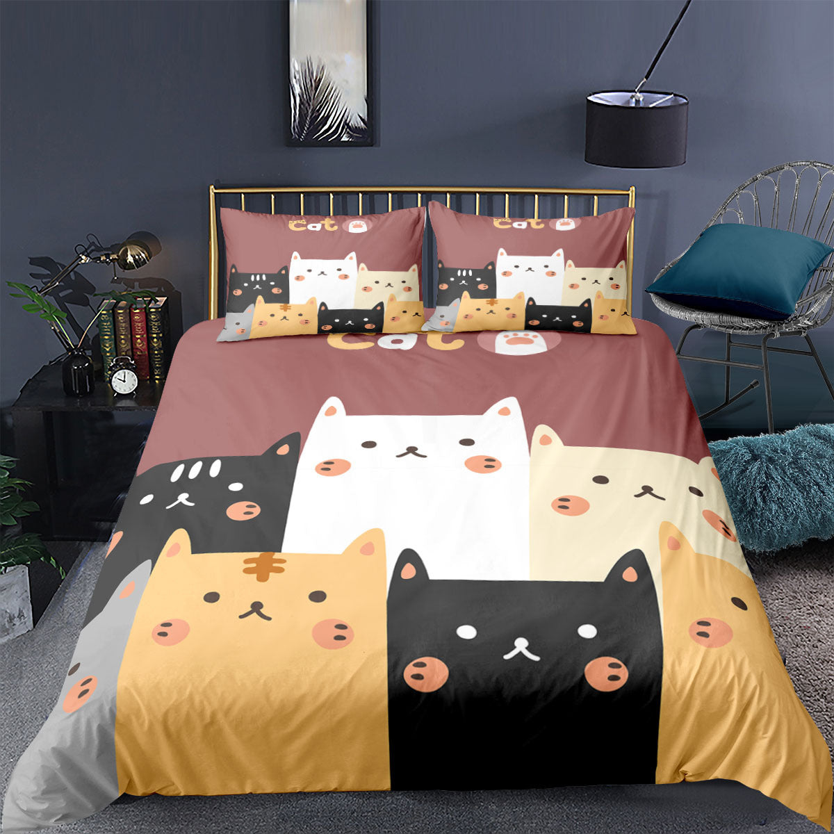 HKM-018899 Cartoon Animal Kitten 3D Digital Printing Duvet Cover and Pillowcase Set - Multiple Sizes Available