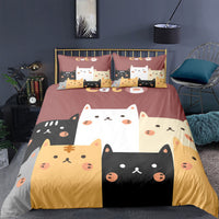 HKM-018899 Cartoon Animal Kitten 3D Digital Printing Duvet Cover and Pillowcase Set - Multiple Sizes Available
