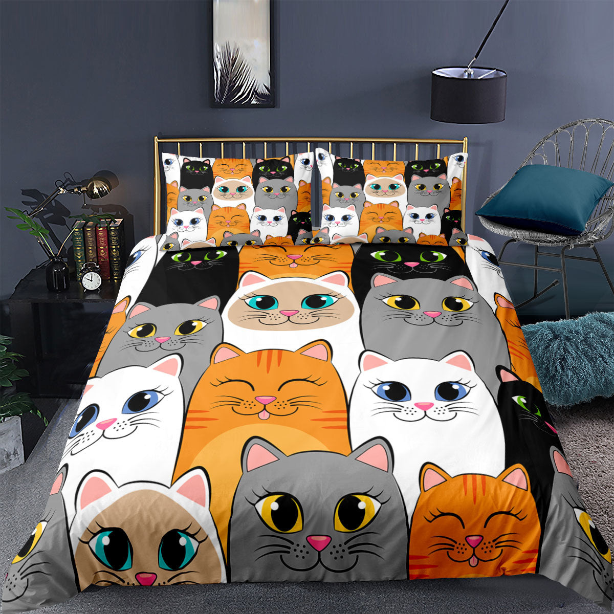 HKM-018899 Cartoon Animal Kitten 3D Digital Printing Duvet Cover and Pillowcase Set - Multiple Sizes Available