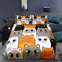HKM-018899 Cartoon Animal Kitten 3D Digital Printing Duvet Cover and Pillowcase Set - Multiple Sizes Available