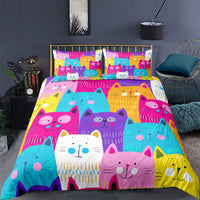 HKM-018899 Cartoon Animal Kitten 3D Digital Printing Duvet Cover and Pillowcase Set - Multiple Sizes Available