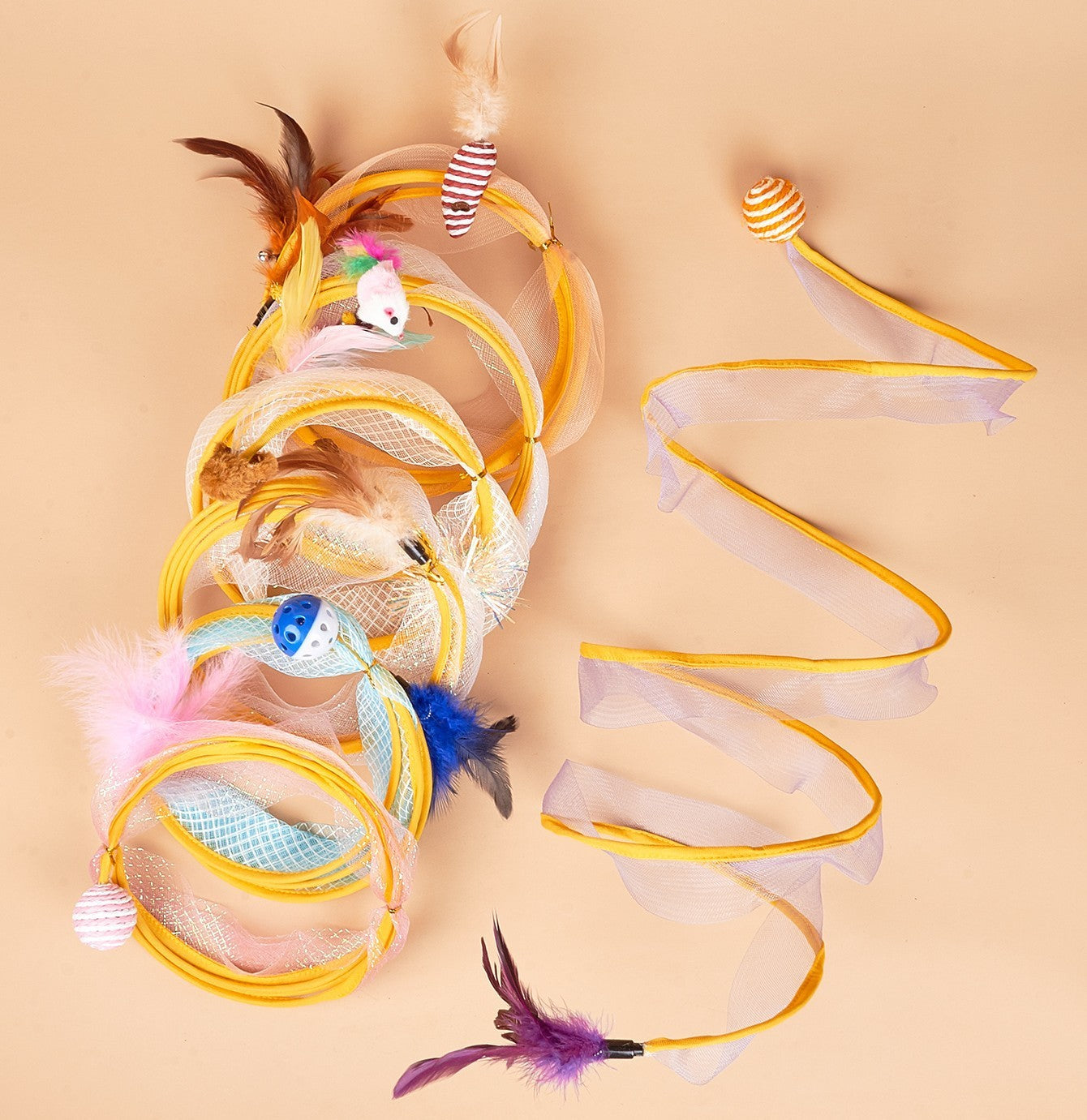 HKM-018899 Cat Tunnel with Feather Mouse - Durable, Transformable Playset for Cats - Set of 1