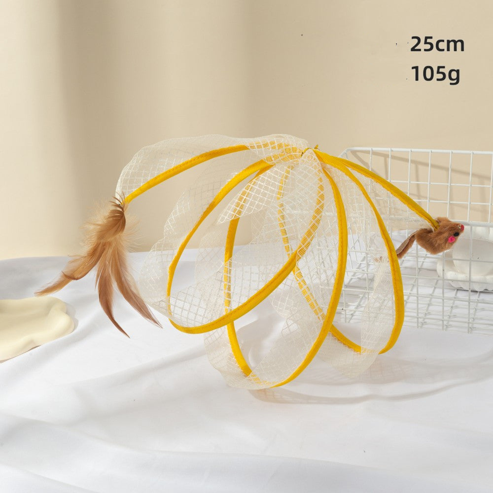 HKM-018899 Cat Tunnel with Feather Mouse - Durable, Transformable Playset for Cats - Set of 1