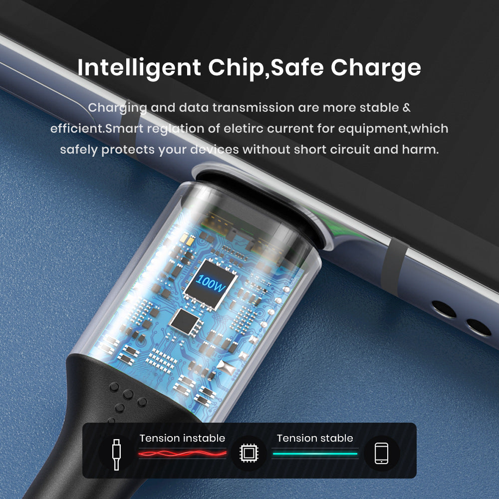 HKM-018963 PD100W Type-C Fast Charging Data Cable - Male to Male, 1m Length, Compatible with Type-C Devices