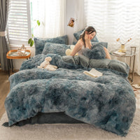 HKM-019219 Mink Velvet Four-Piece Thickened Warm Bedding Set - Princess Style with Colorful Prints