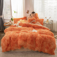 HKM-019219 Mink Velvet Four-Piece Thickened Warm Bedding Set - Princess Style with Colorful Prints