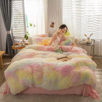 HKM-019219 Mink Velvet Four-Piece Thickened Warm Bedding Set - Princess Style with Colorful Prints