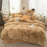 HKM-019219 Mink Velvet Four-Piece Thickened Warm Bedding Set - Princess Style with Colorful Prints