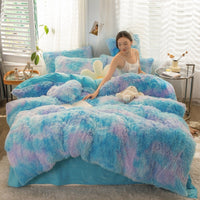 HKM-019219 Mink Velvet Four-Piece Thickened Warm Bedding Set - Princess Style with Colorful Prints