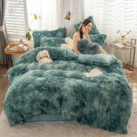 HKM-019219 Mink Velvet Four-Piece Thickened Warm Bedding Set - Princess Style with Colorful Prints