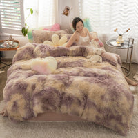 HKM-019219 Mink Velvet Four-Piece Thickened Warm Bedding Set - Princess Style with Colorful Prints