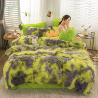 HKM-019219 Mink Velvet Four-Piece Thickened Warm Bedding Set - Princess Style with Colorful Prints