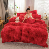 HKM-019219 Mink Velvet Four-Piece Thickened Warm Bedding Set - Princess Style with Colorful Prints