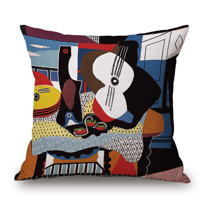 HKM-019283 Picasso-Inspired Cotton Linen Pillowcase 45x45CM